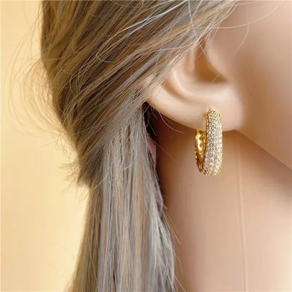 DERSONA Elegant Hollow Gold Color Hoop Earrings for Women Paved Dazzling Stone Luxury Trendy Female Circle Earrings Statement Jewelry