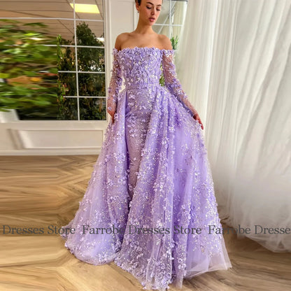 DERSONA Women's Long Chic Evening Dresses 2025 Organza A-line Celebrity Dress Pink Off-the-shoulder Applique Sequined Gown