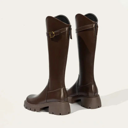 DERSONA Fall Fashion Women Knee High Boots Square High Heels Autumn Winter Warm Elegant